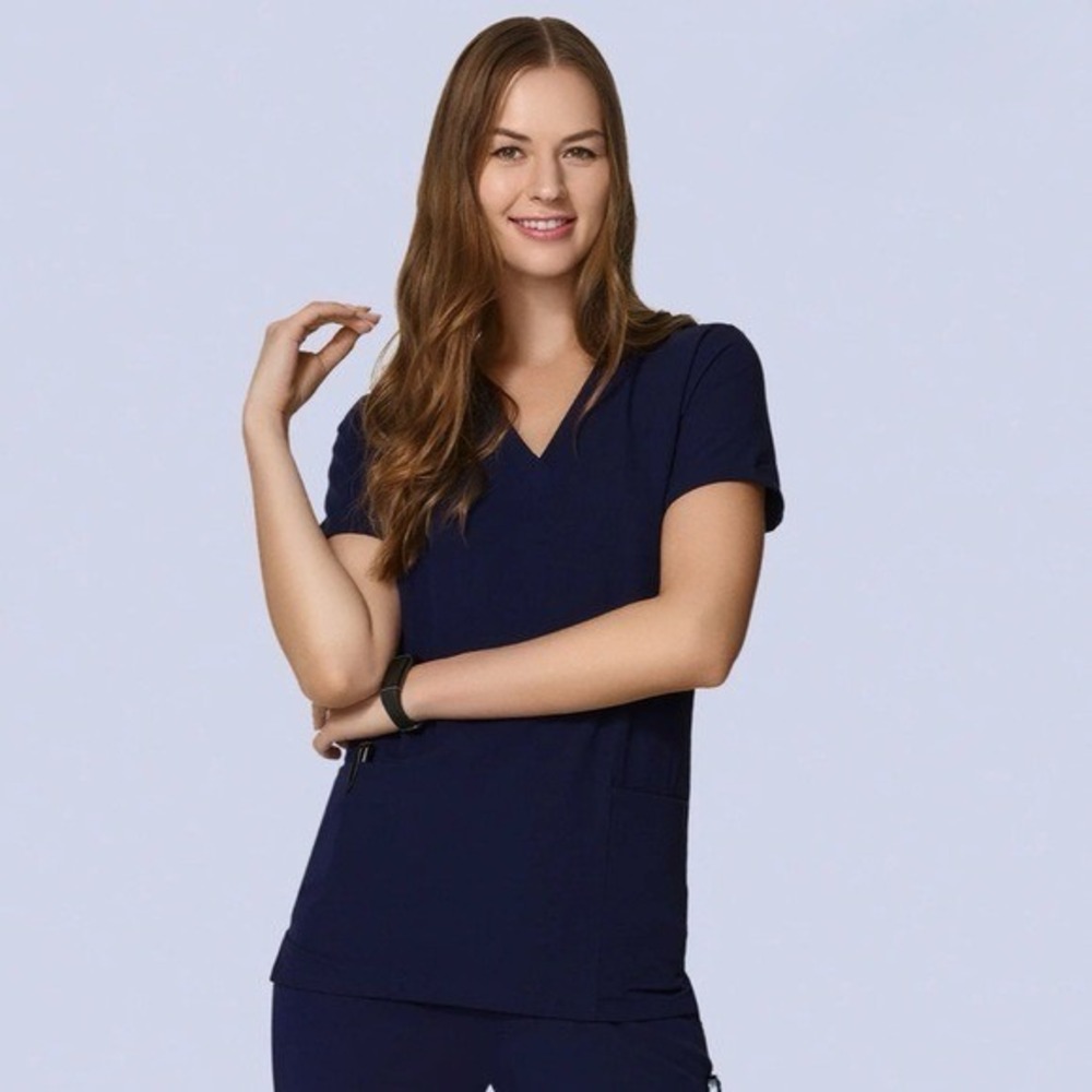 NWOT Mandala Six Pocket Short Sleeve Scrub Top Navy Blue Size XS New!
